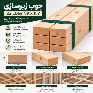 اینفوگرافیک چوب زیرسازی ۳×۵ با ابعاد نهایی ۲.۷×۴.۷ سانتی‌متر