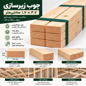 اینفوگرافیک چوب زیرسازی ۲×۴ با ابعاد نهایی ۱.۷×۳.۷ سانتی‌متر